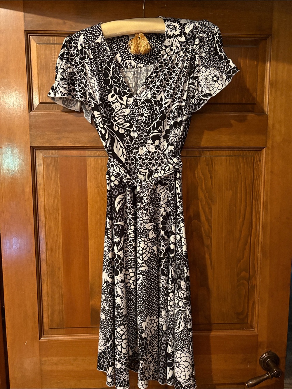 Ice Black & White Floral Midi Wrap Dress